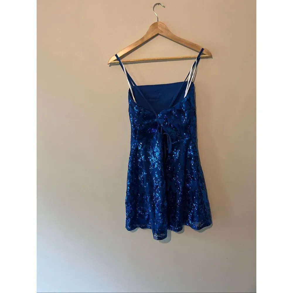 LULUS NWT Royal Blue Sequin Lace Up Back Mini Dress Size M Sparkly Bodycon Homec